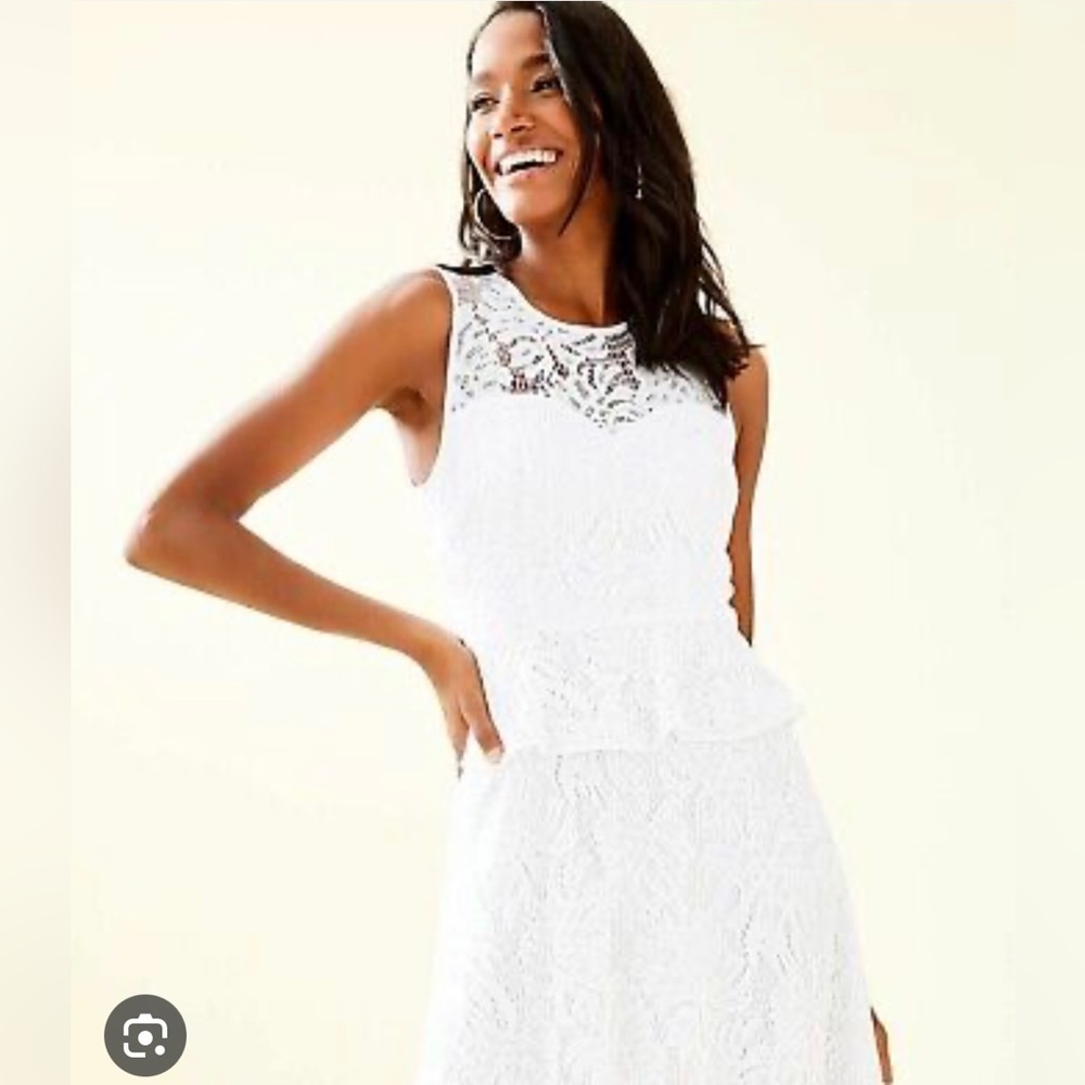 Lilly Pulitzer Nolea Resort Pepulum Lace White Sleeveless Midi Dress Size 0